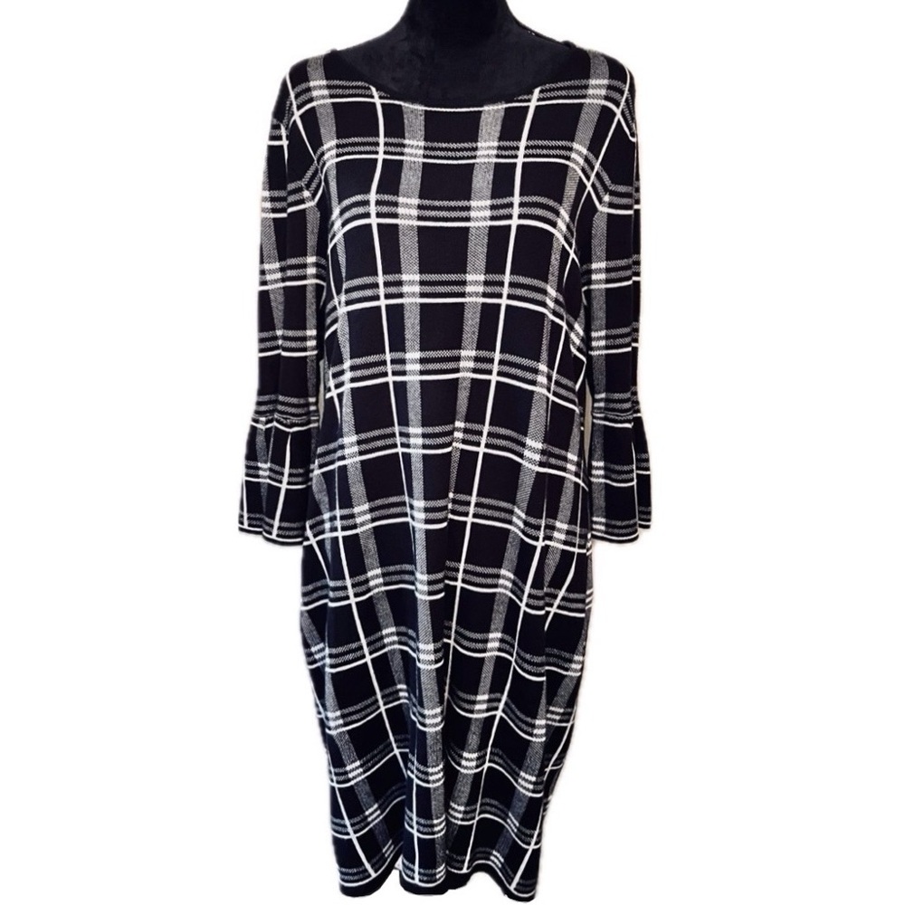 Gramercy 22 Plaid 3/4 Sleeve Dress Bell Sleeve Sz 1X. EUC